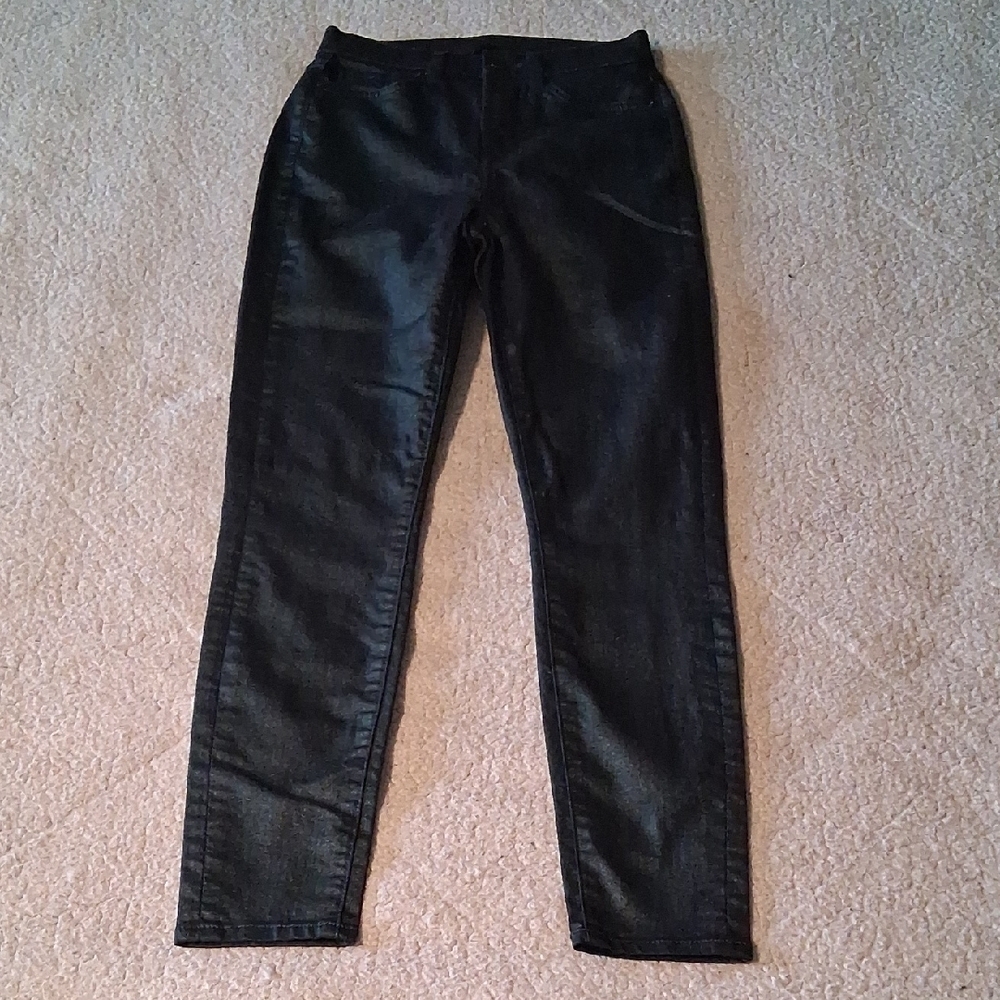 7 For All Mankind Black Shiny Skinny Jeans